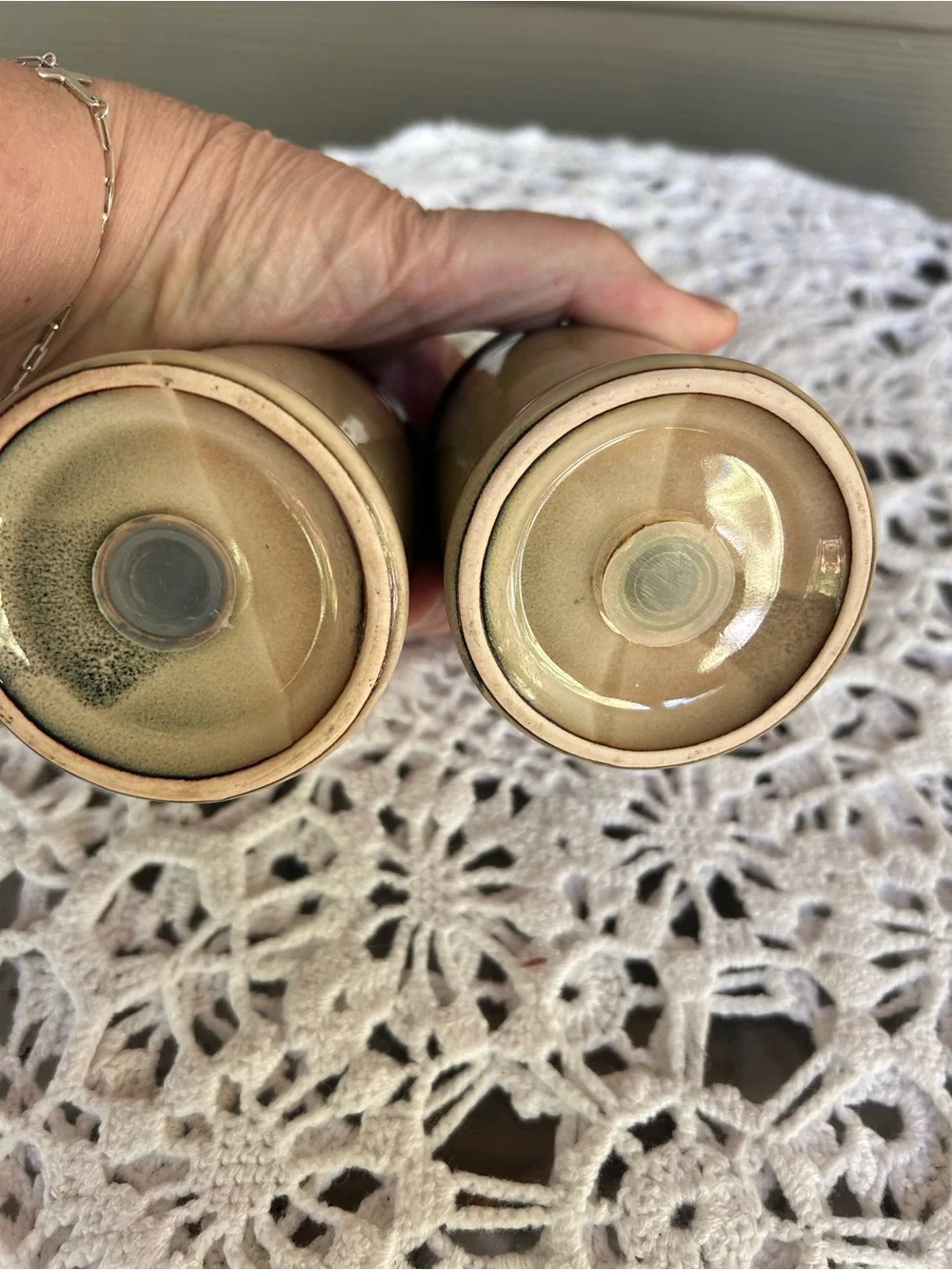 Glazed Ceramic Salt and Pepper Shakers in Brown and Cream